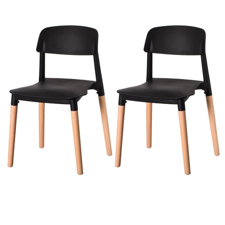 FABULAXE Modern Plastic Dining Chair Open Back with Beech Wood Legs, Black, PK 2 QI004222.BK.2